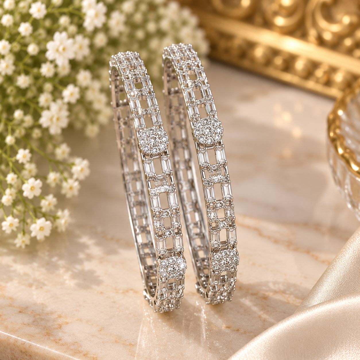 Silver Zircon Statement Bangles