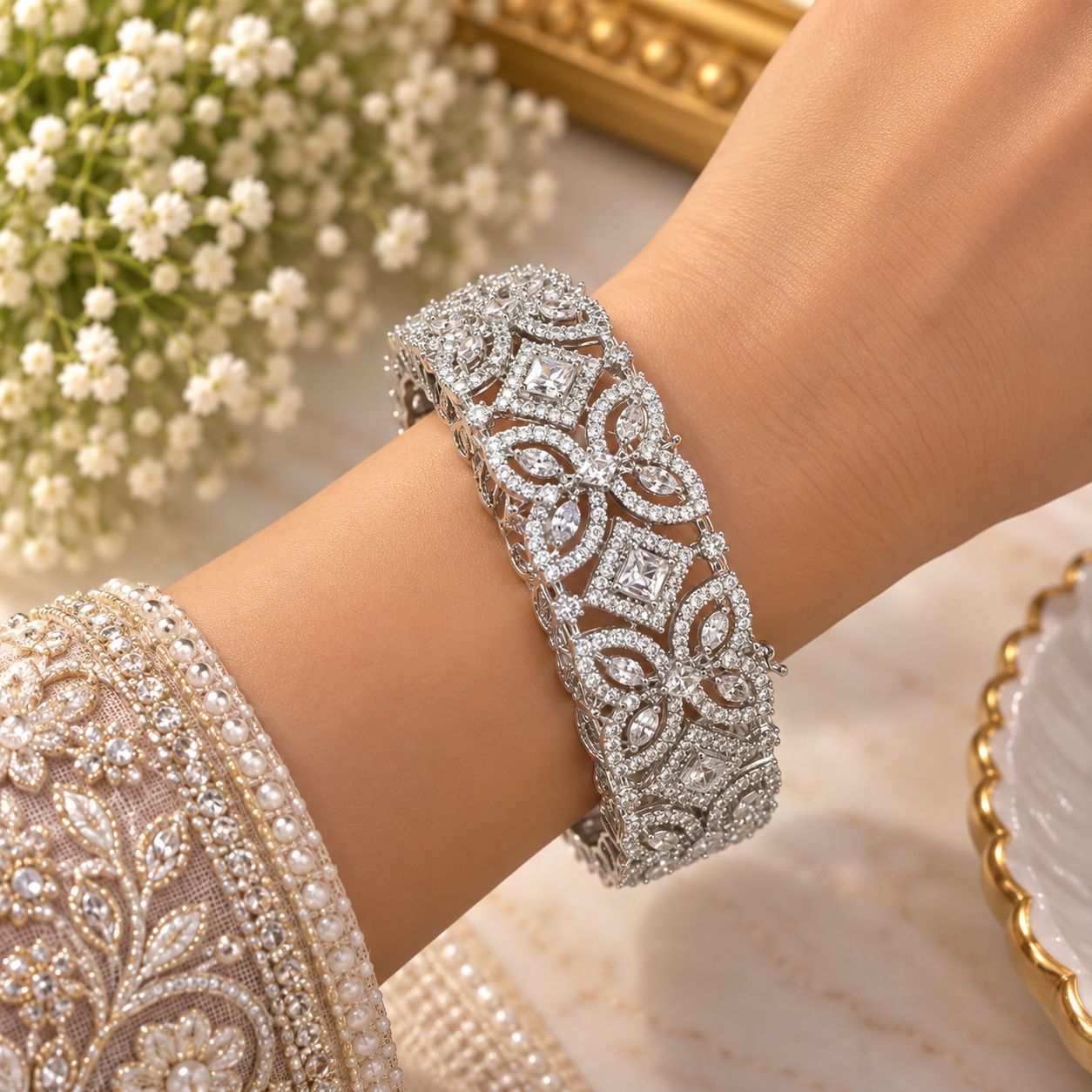 Silver-Tone Zircon bangle
