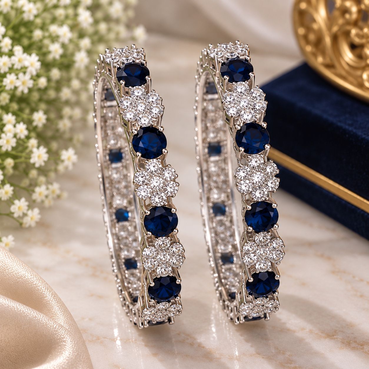 Royal Blue Zircon Floral Bangles