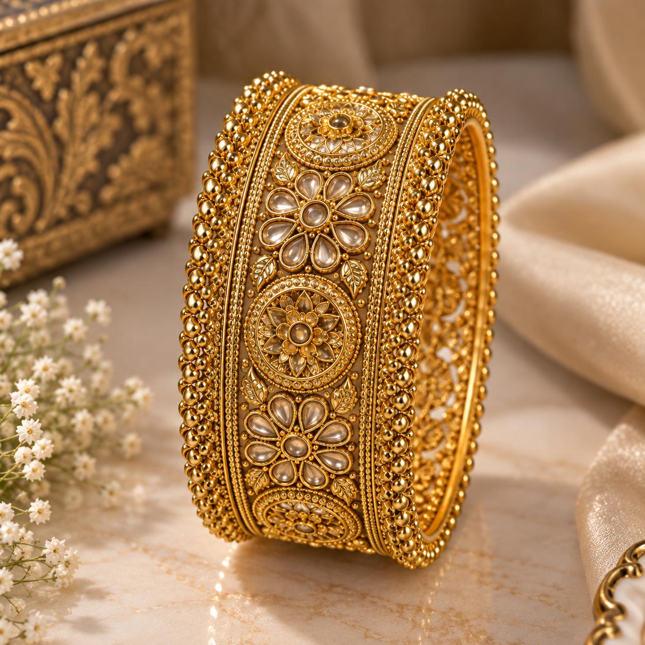 Antique Gold Floral Statement Bangle
