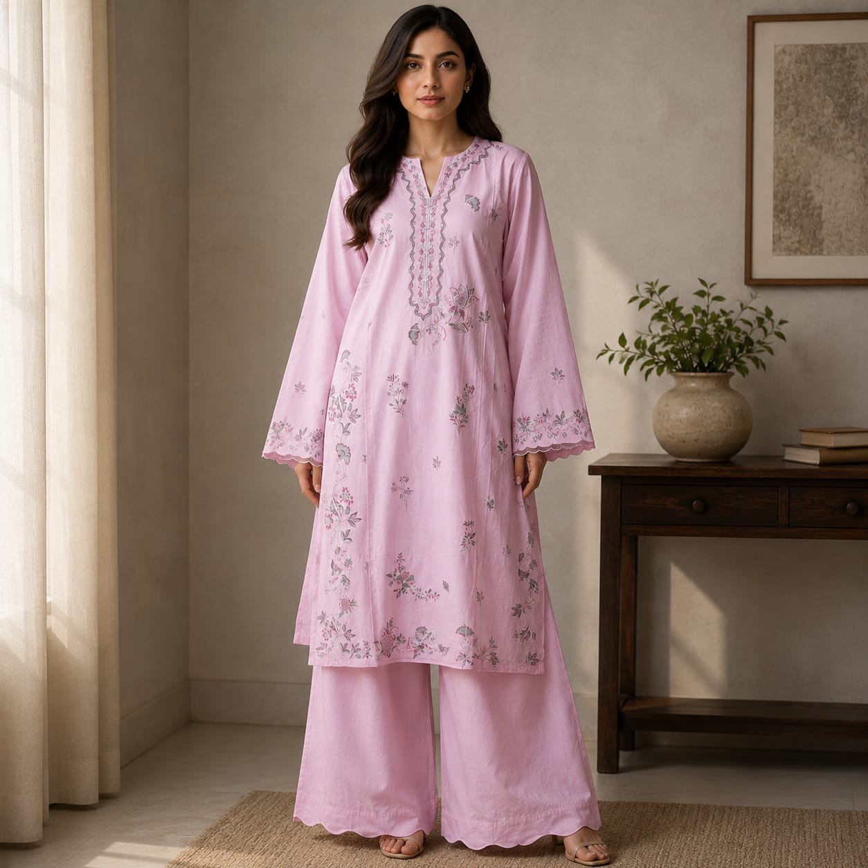 Asim Jofa Pink Cotton Dobby 2-Piece Set