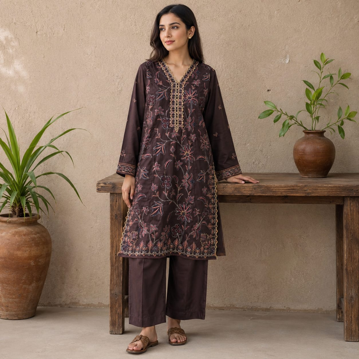 ASIM JOFA Raw Silk Embroidered 2-Piece S