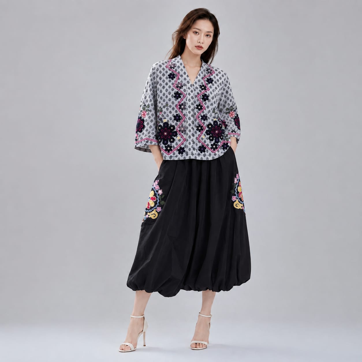 ETHNC top & Flared Skirt Set