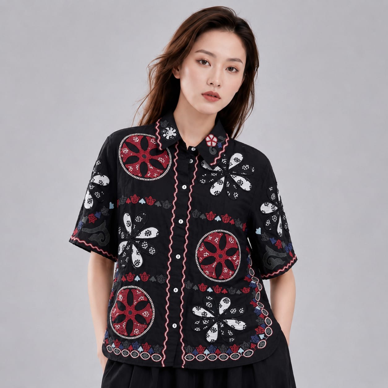 Embroidered Cotton Linen Shirt