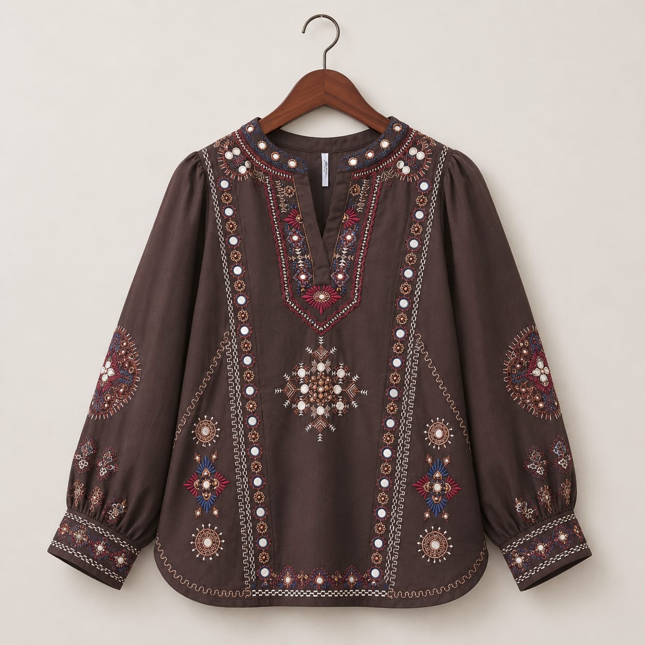 ETHNC Embroidered Beige-Style Top