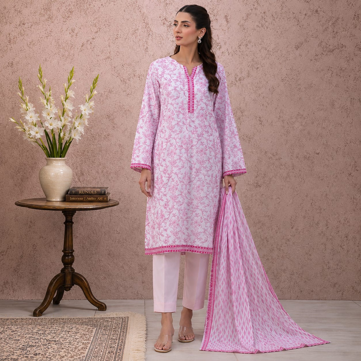 Zellbury blush Pink Printed lawn dress