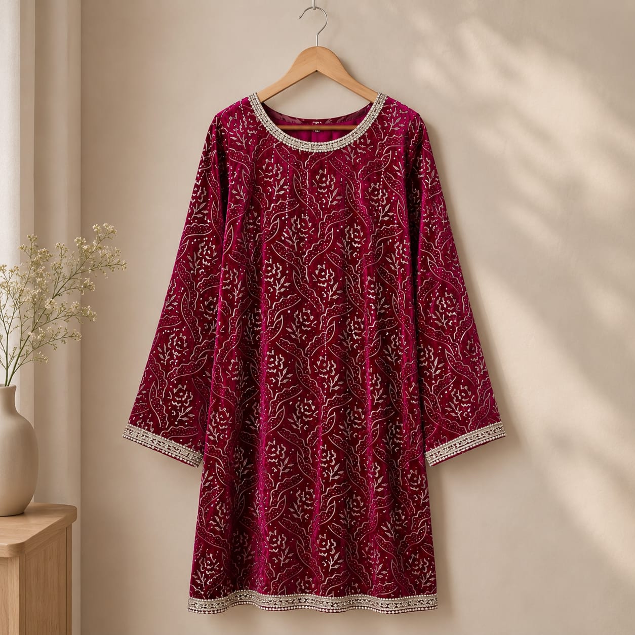 Crimson Bloom Velvet Dress
