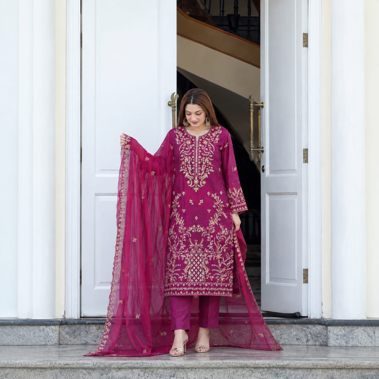 Gulnaar Gold 3-Piece Formal Dress