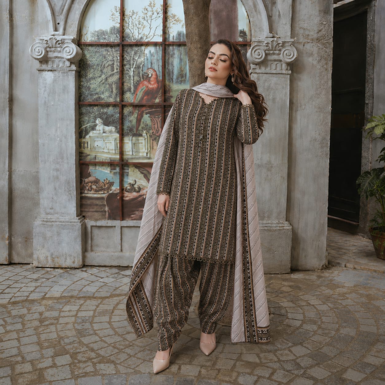 Desi Bazaar Marina dress with Wool Shawl.