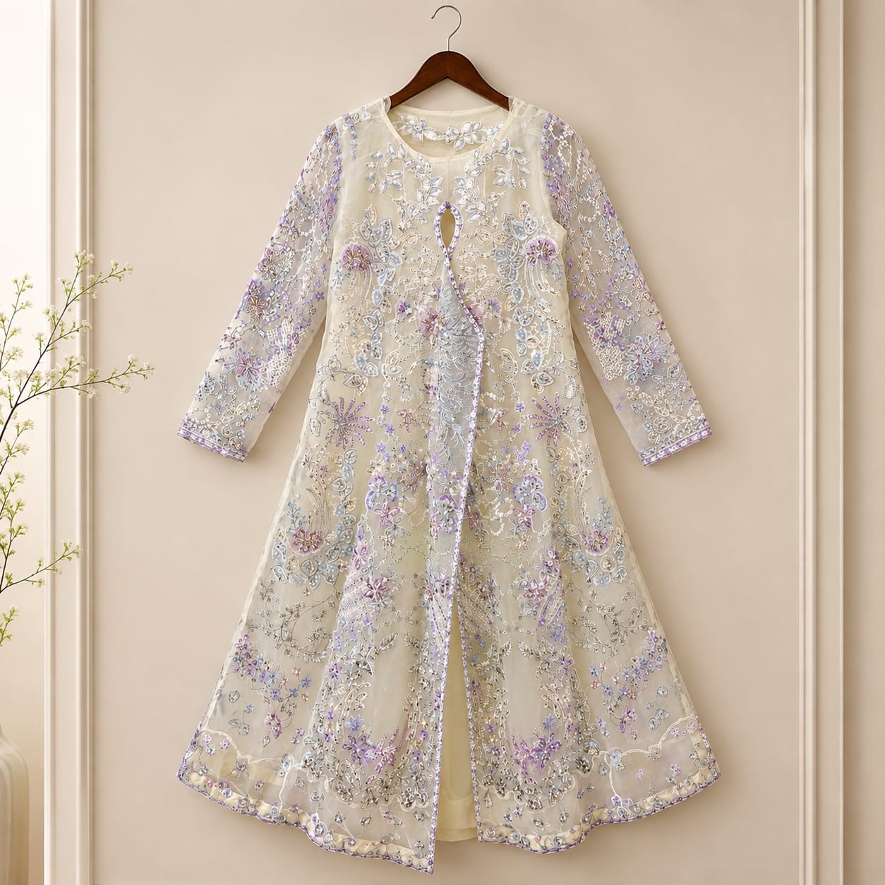 Ivory Lavender Embroidered 3-Piece Formal Set