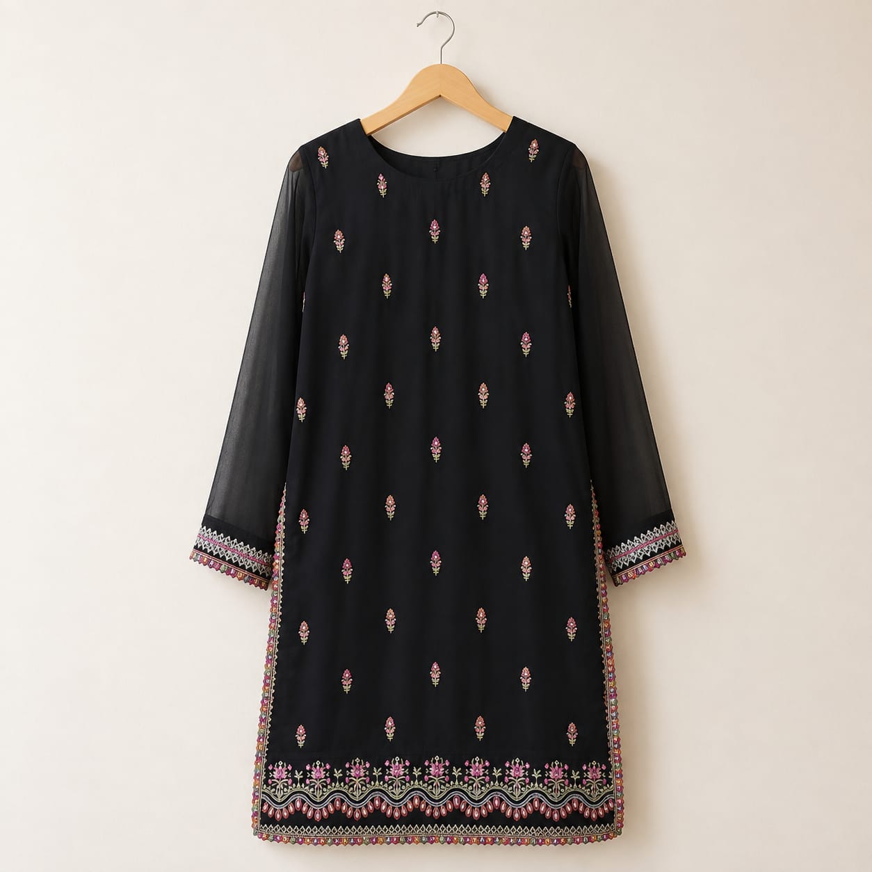 Midnight Noir Embroidered 3-Piece Dress