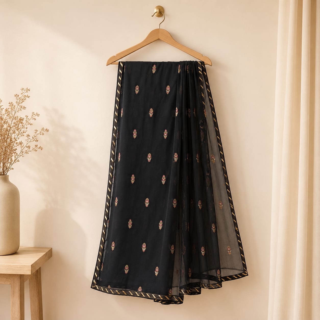 Midnight Noir Embroidered 3-Piece Dress