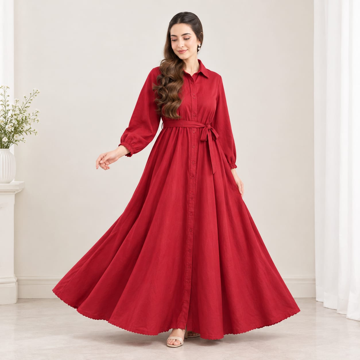 Crimson Grace Belted Maxi Dress