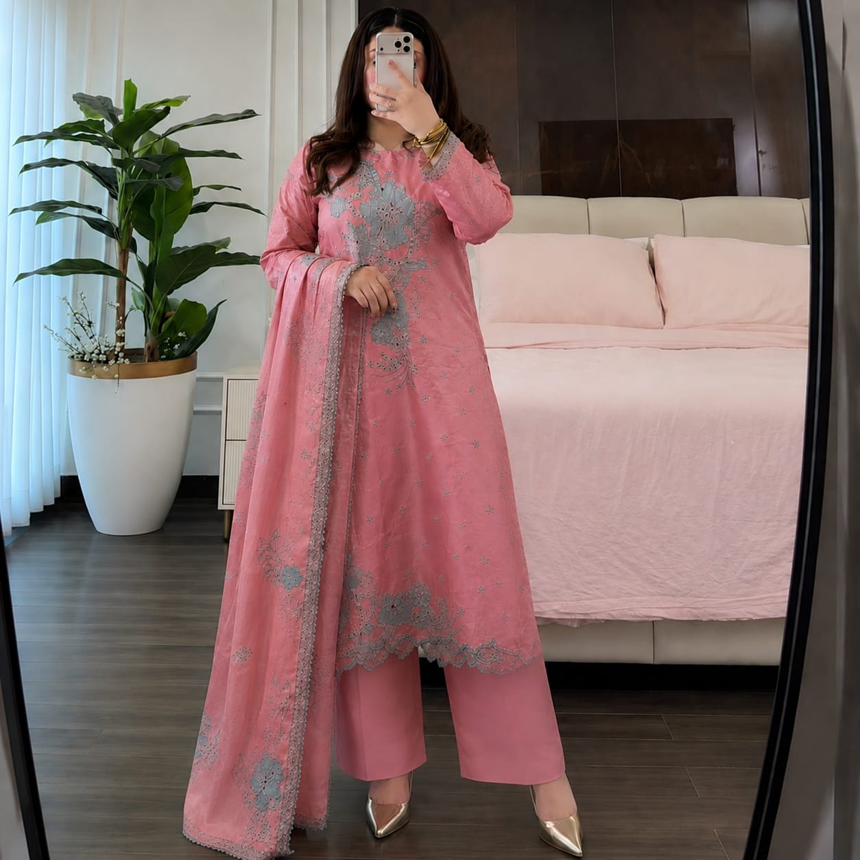 Blush Rose Embroidered 3-Piece Dress