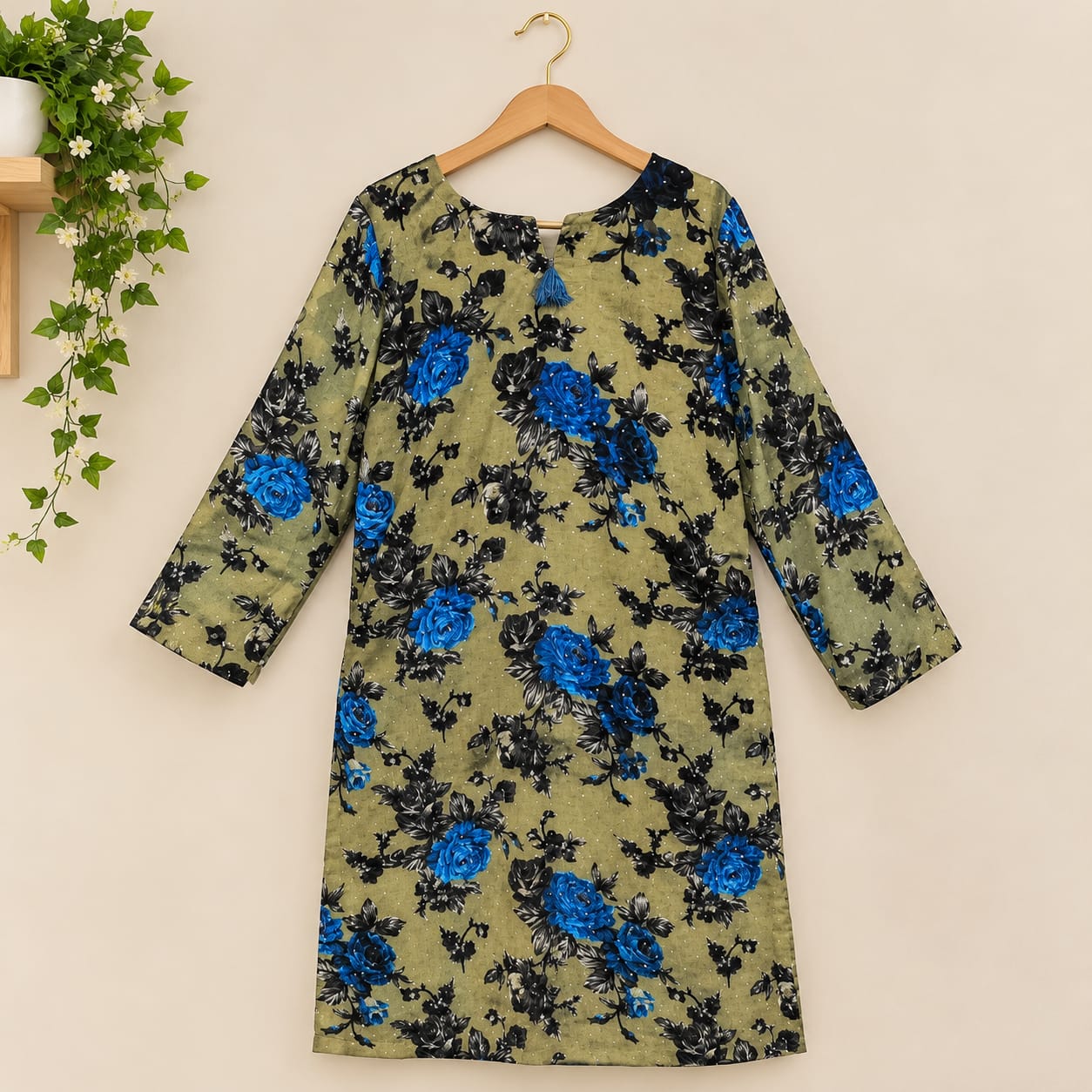 Olive Teal Floral 3-Piece Suit