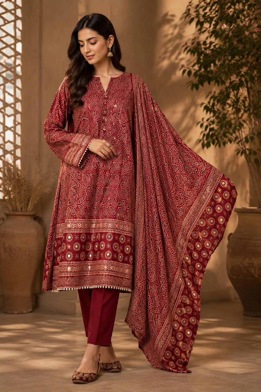 Royal Ajrak Silk Dress