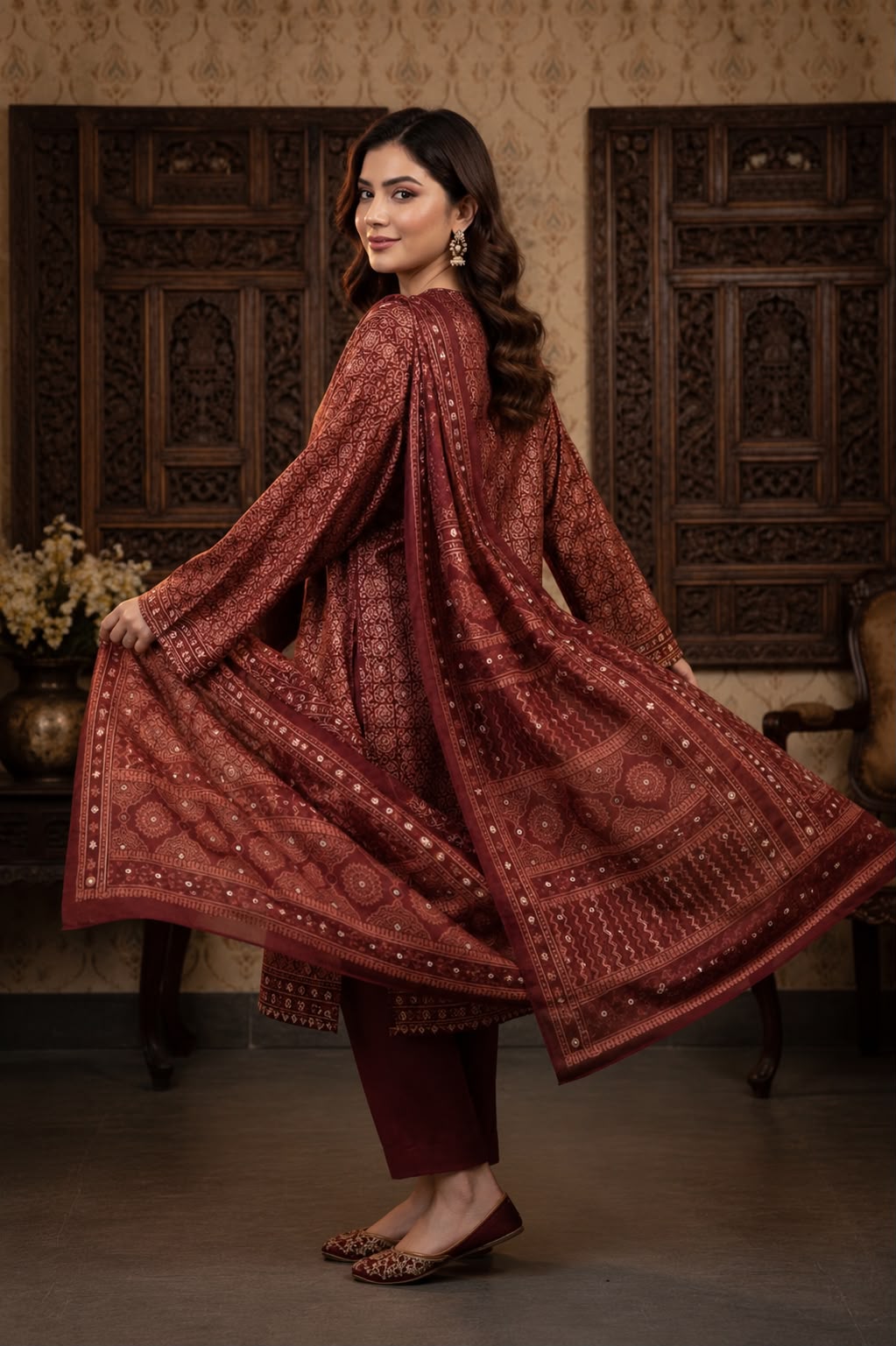 Royal Ajrak Silk Dress