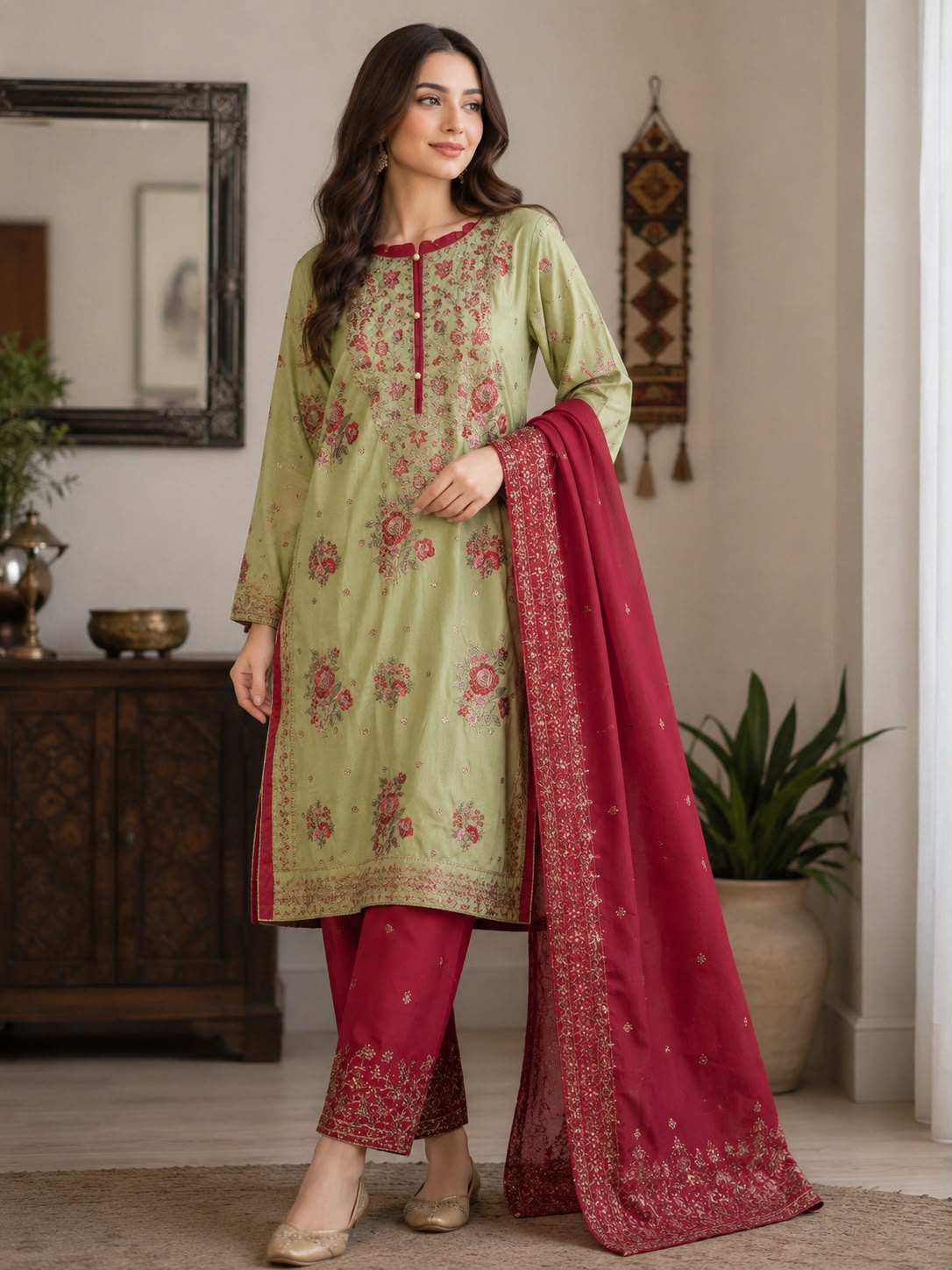 Asim Jofa – Pistachio Bloom Luxury 3-Piece Suit