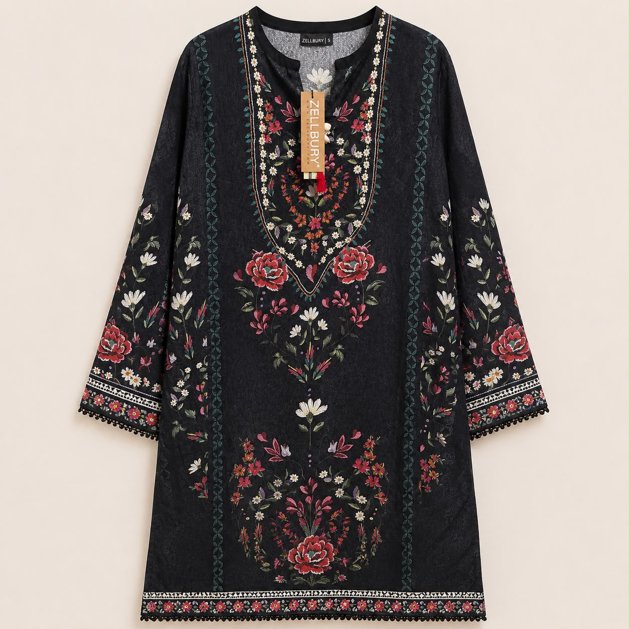 Zellbury Printed Lawn Kaftan - Black