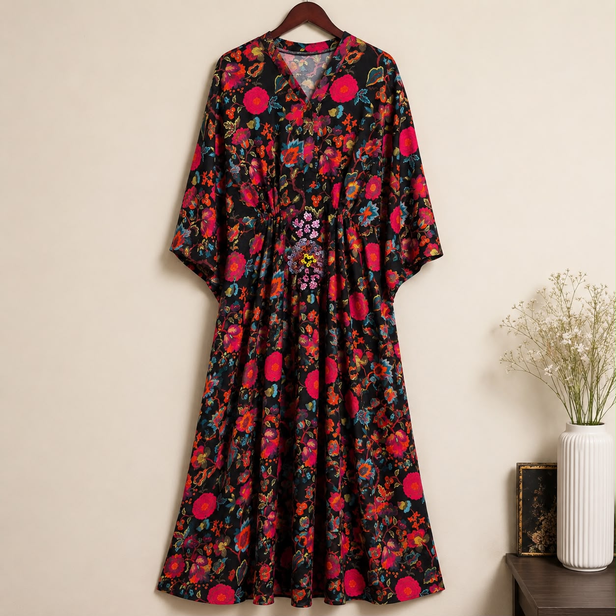 Midnight Bloom Silk Kaftan