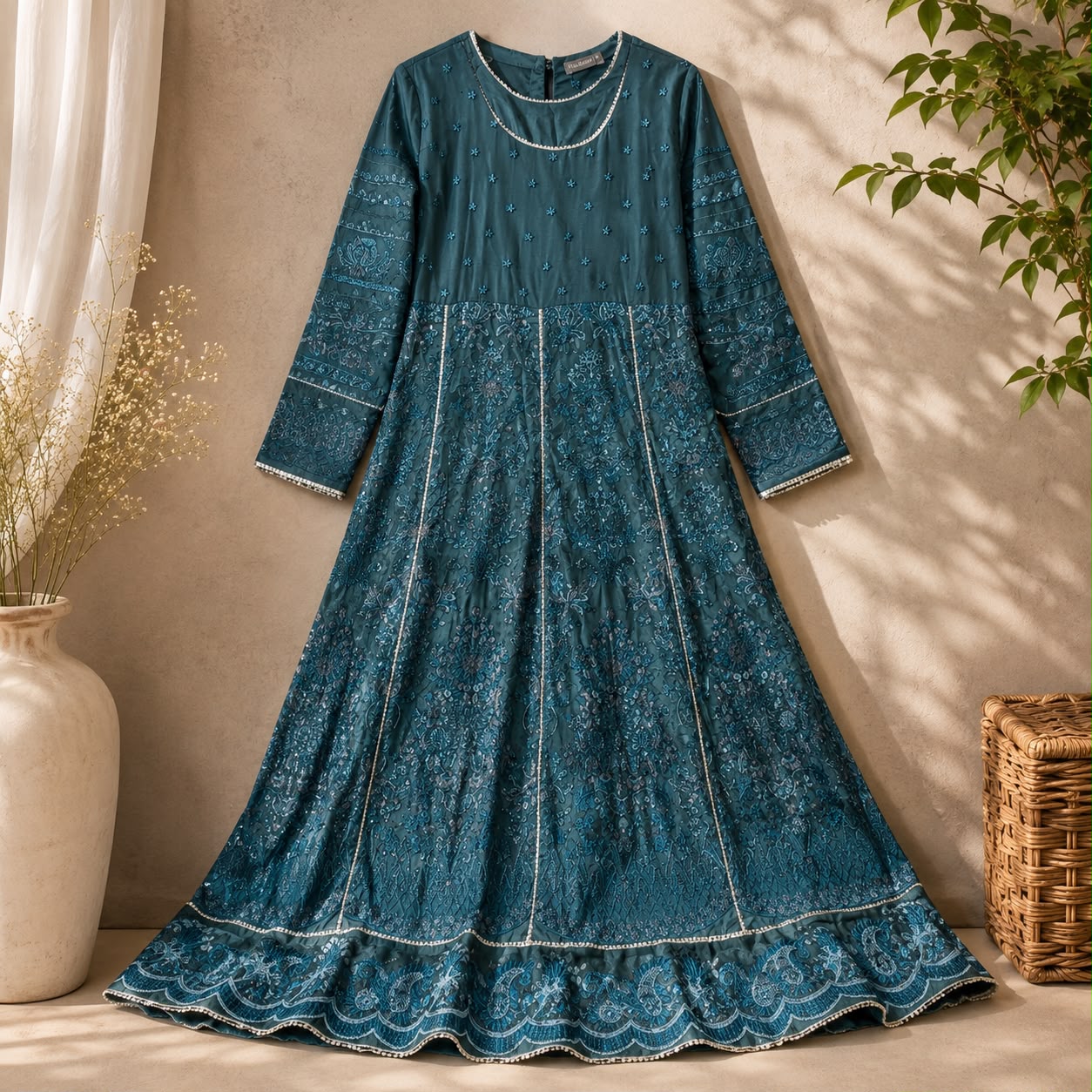 Zellbury Emerald Grace Embroidered Chiffon 3-Piece Suit.