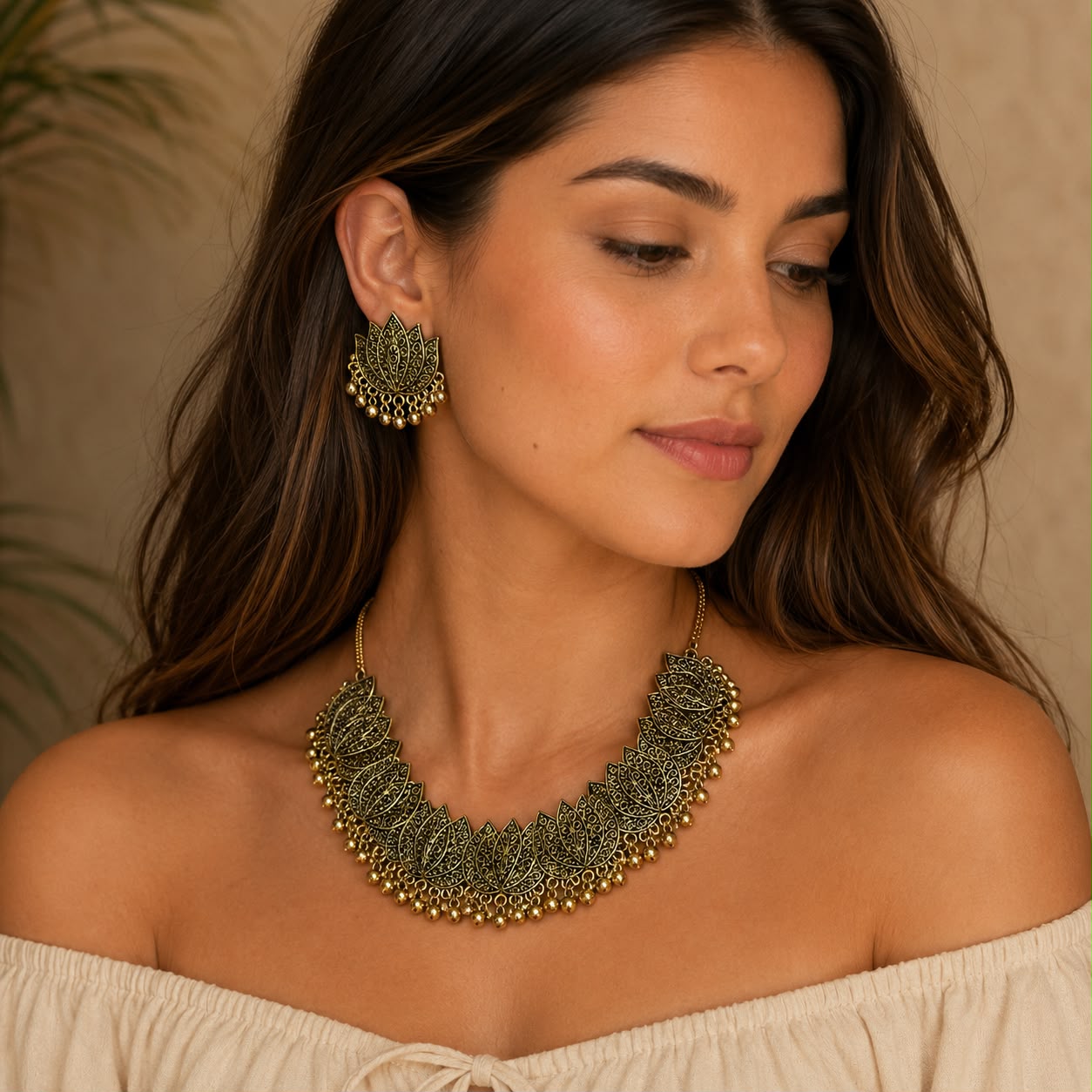 Antique Lotus Jewelry Set