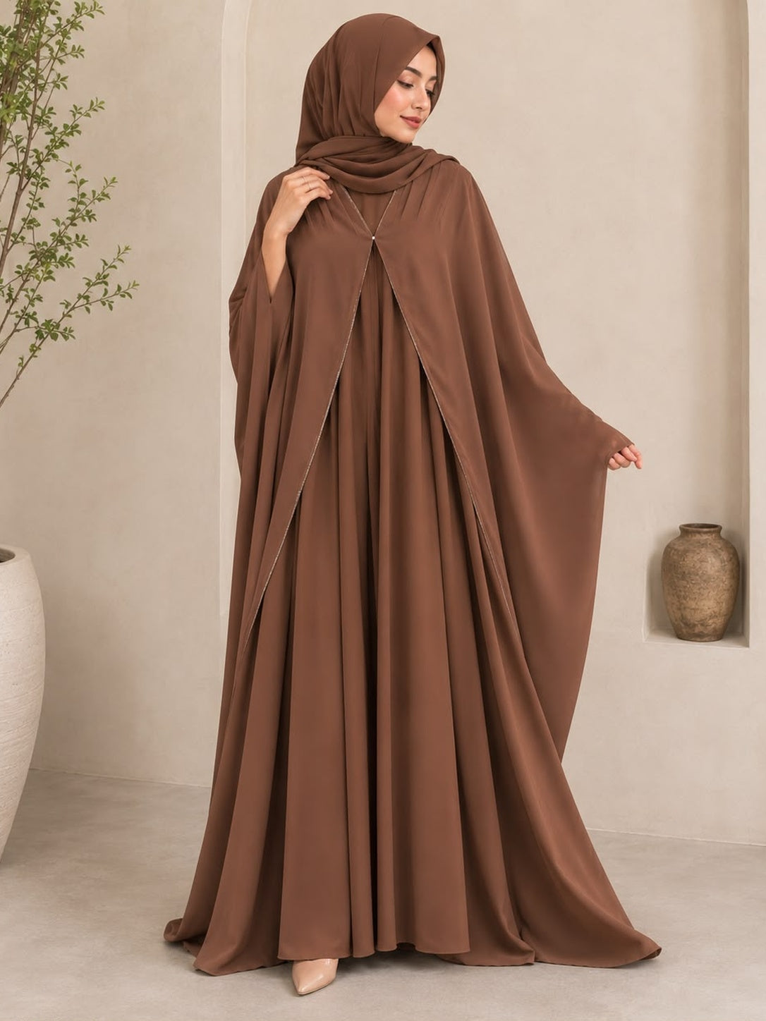 Elegant Mocha Cape Abaya