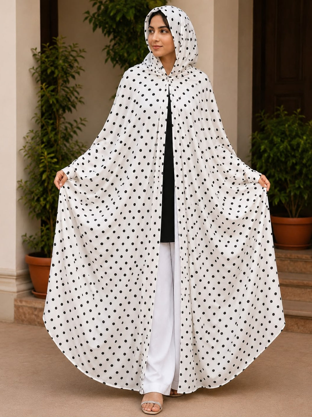 Abaya Style Chaadar – White Polka Dot